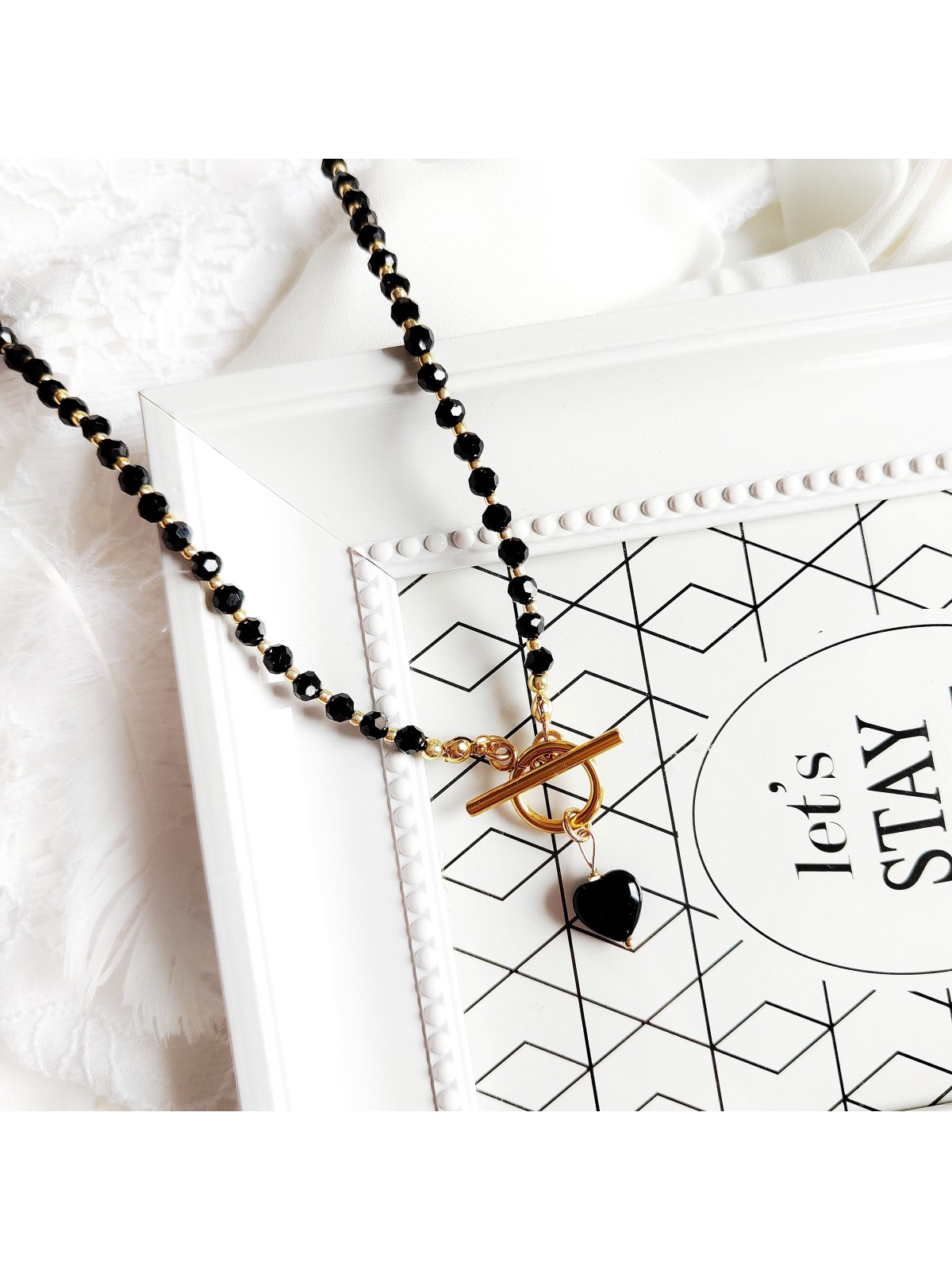 Naszyjnik z serduszkiem z onyksu kamienie naturalne