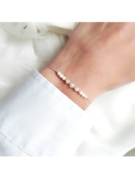 Bransoletka z Koralem Jadeitem i Kryształem Górskim na beżowej nici