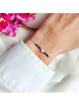 Bransoletka z kamieniami Naturalnymi Lapis Lazuli i Perła naturalna