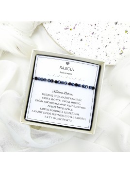 Bransoletka Babcia kod morse'a w pudełku z dedykacją dla babci