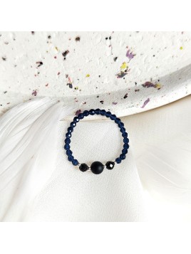 Pierścionek z kamieni naturalnych Spinel i Onyks