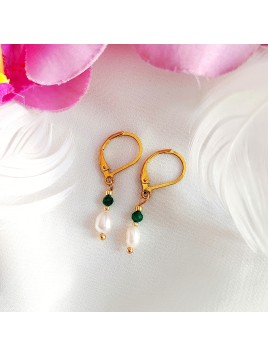 Kolczyki złote z kamieni naturalnych Szmaragd i Perła