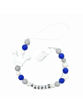 Zawieszka do smoczka z imieniem dziecka granatowa szara