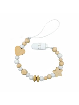 Zawieszka do smoczka lekka drewniana beżowo biała