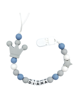 Zawieszka do smoczka z imieniem dziecka szara przywieszka