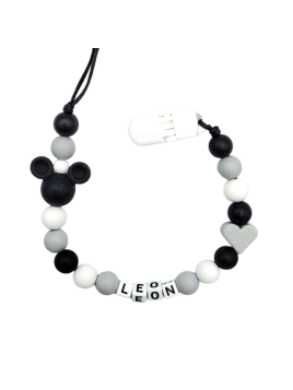 Zawieszka do smoczka z imieniem dziecka czarno szara