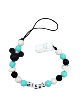 Zawieszka do smoczka z imieniem dziecka miętowa czarna