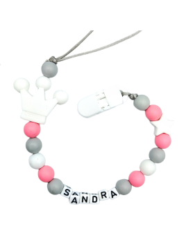 Zawieszka do smoczka z imieniem dziecka różowa szara