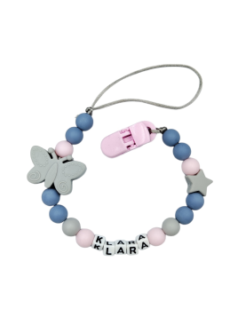 Szara zawieszka do smoczka z imieniem dla dziewczynki