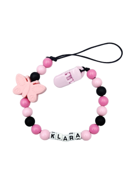 Zawieszka do smoczka z imieniem dziecka Czarna różowa lekka