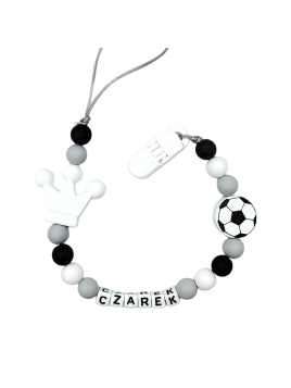 Zawieszka do smoczka z imieniem dziecka czarno szara