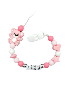 Zawieszka do smoczka z imieniem dziecka różowa