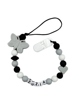 Zawieszka do smoczka z imieniem dziecka czarna szara