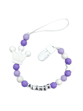 Fioletowa zawieszka do smoczka z imieniem dziecka