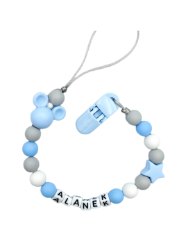 Niebieska zawieszka do smoczka z imieniem dziecka