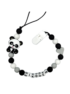 Zawieszka do smoczka z imieniem dziecka lekka szaro czarna