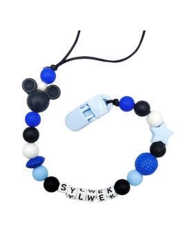 Zawieszka do smoczka z imieniem dziecka lekka przywieszka czarna niebieska