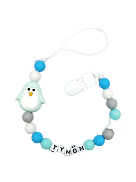 Zawieszka do smoczka z imieniem dziecka lekka niebieska miętowa