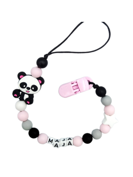 Zawieszka do smoczka z imieniem dziecka szara różowa lekka