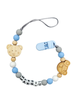 Błękitna zawieszka do smoczka z autem