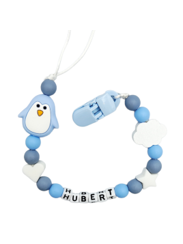 Błękitna zawieszka do smoczka z imieniem dziecka