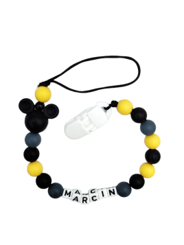 Zawieszka do smoczka z imieniem dziecka lekka czarna żółta