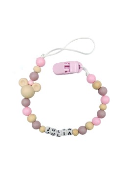 Zawieszka do smoczka z imieniem dziecka różowa beżowa