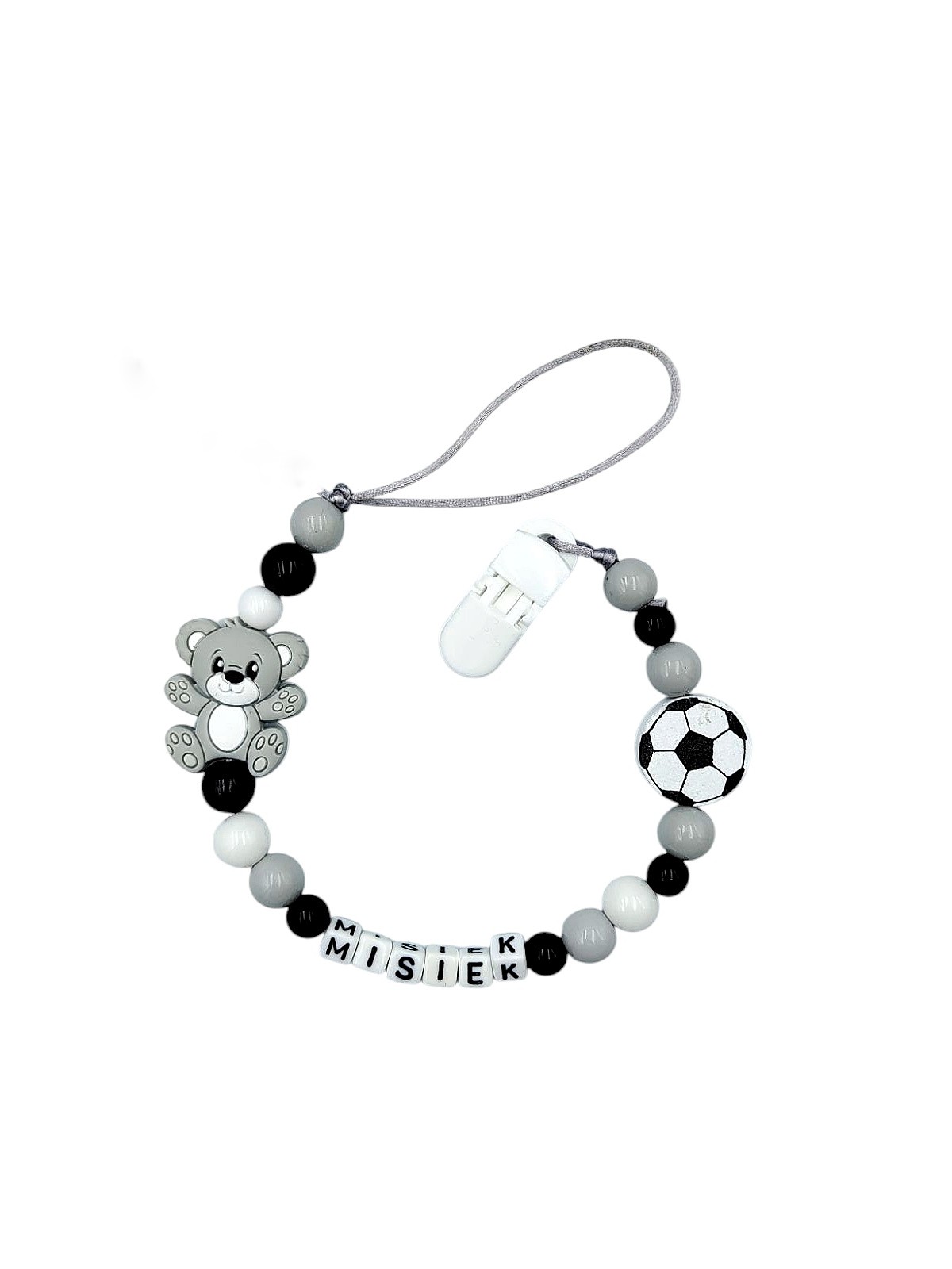Personalizowana zawieszka do smoczka z imieniem dziecka z piłką