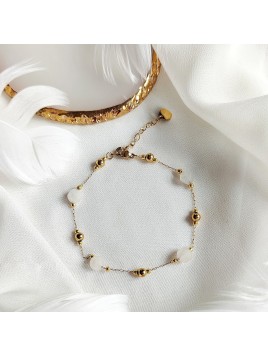 Bransoletka z koralikami ze stali chirurgicznej i z jadeitem zapinana