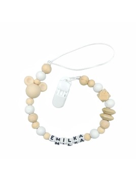 Zawieszka do smoczka z imieniem dziecka beżowa biała kremowa