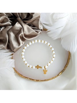 Bransoletka z krzyżykiem i Aniołkiem biało złota