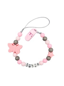 Zawieszka do smoczka z imieniem dziecka Łańcuszek różowa