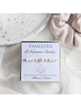 Bransoletka komunijna z perłą masą perłową i akwamarynem