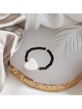 Pierścionek z serduszkiem z Masy Perłowej i z czarnego turmalinu