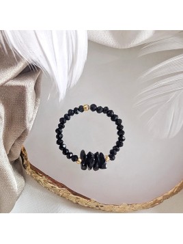 Czarny pierścionek z onyksem i turmalinem