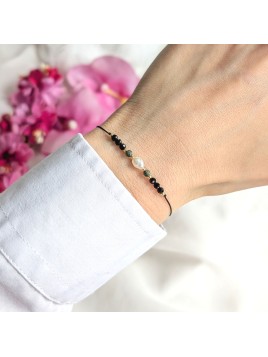 Bransoletka z naturalną perłą i turmalinami