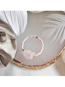 Pierścionek pudrowy róż z Kwarcem z kamieni naturalnych