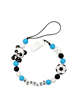 Zawieszka do smoczka z imieniem dziecka czarno niebieska przywieszka