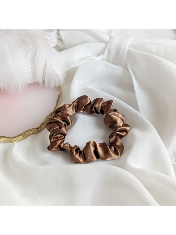 Gumka frotka satynowa scrunchie Brązowa