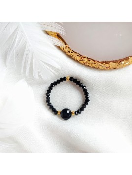 Pierścionek z kamieni naturalnych z czarnego onyksu