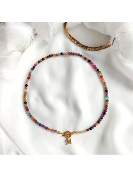 Naszyjnik z turmalinu z literką Kolorowy Turmalin