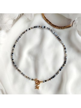 Naszyjnik z Agatu ze złotą Literą Kamienie Naturalne