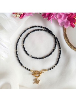 Naszyjnik z czarnego Turmalinu z Literką Turmalin