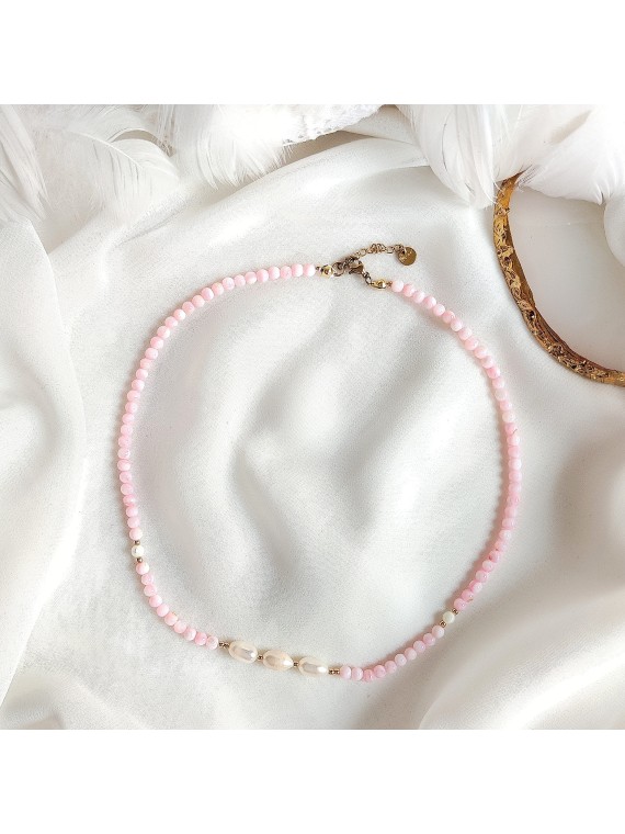 Różowy Naszyjnik handmade z pereł i masy perłowej
