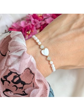 Bransoletka z kamieniami miętowy jadeit i perłowe serduszko