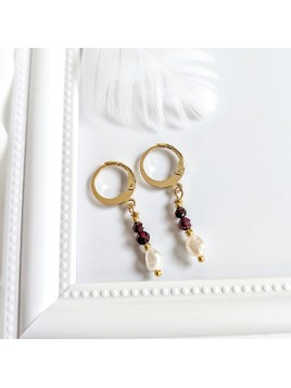 Kolczyki z Perłą i Granatem złote