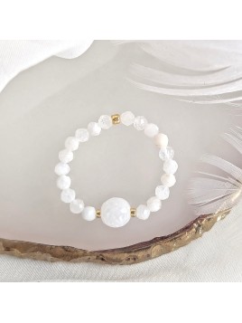 Pierścionek z kamienia księżycowego i z agatu