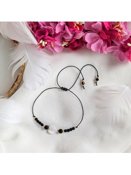 Bransoletka z serduszkiem z masy perłowej onyksu i turmalinu