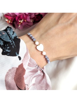 Bransoletka z serduszkiem z masy perłowej z Jadeitem