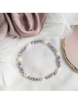 bransoletka z pereł i masy perłowej na gumce